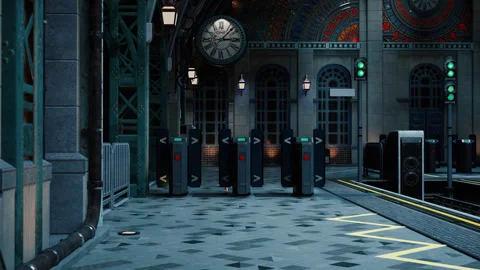 Walk in a train station. animation of a 3d train station. an empty station Video stock 279687931