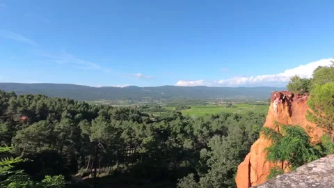 Walk with a video camera on a viewing platform in the French city of Roussillon. Stock Footage 98536103