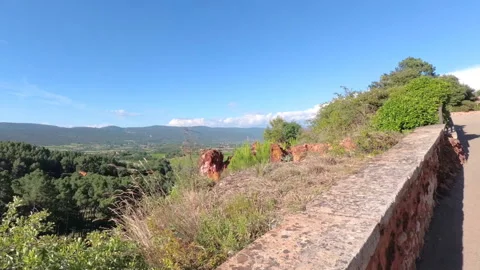 Walk with a video camera on a viewing platform in the French city of Roussillon. Stock Footage 98536212