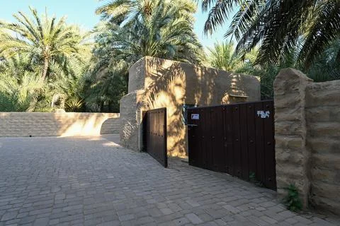Walk Way inside Al Ain Oasis Dates Farm Stock Photos