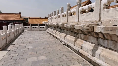 Walk on the white marble platform of Forbidden City Stock Footage 158525866
