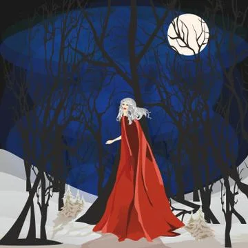 Walk in winter forest Stock Illustration