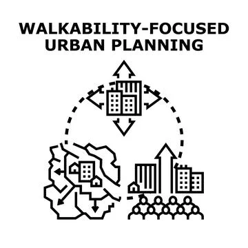 Walkability focused urban planning concept design Ilustración de archivo