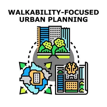 Walkability focused urban planning development concept Ilustración de archivo