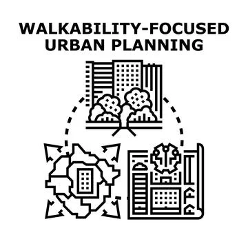 Walkability focused urban planning development concept Ilustración de archivo