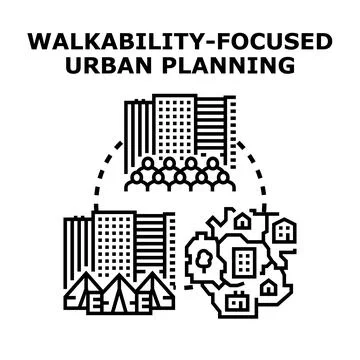 Walkability focused urban planning development creating livable neighborhoods Stock Illustration