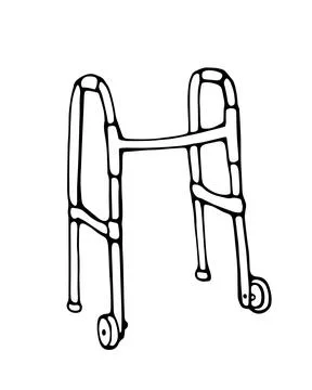 Walker mobility aid elderly support medical doodle illustration Stock Illustration