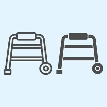 Walkers line and solid icon. Hospital equipment for elderly disabled people Illustrazione stock