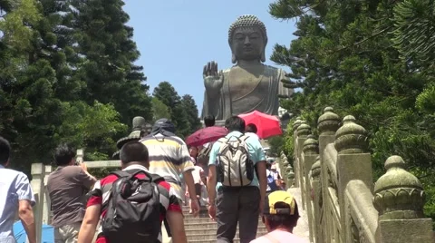 Walking up the 268 steps to Tian Tan Buddha Stock Footage 46707796