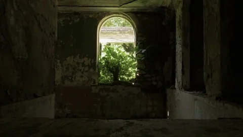 Walking in the abandoned building in Tskaltubo, Georgia Stock Footage 82645862