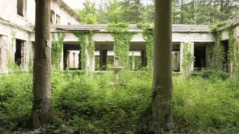 Walking in the abandoned building in Tskaltubo, Georgia Stock Footage 82647874