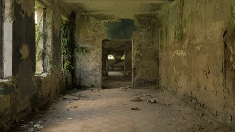 Walking in the abandoned building in Tskaltubo, Georgia Stock Footage 82647965