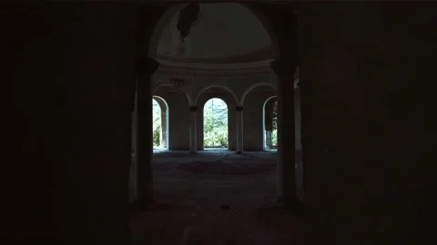 Walking in the abandoned building in Tskaltubo, Georgia Stock Footage 238627575