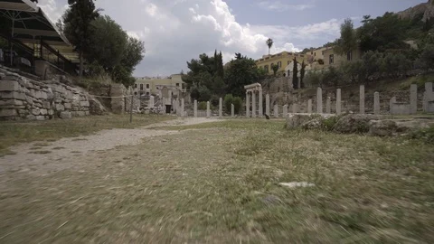 Walking in the Acropolis, a black cat cuts the road Stock Footage 91897787