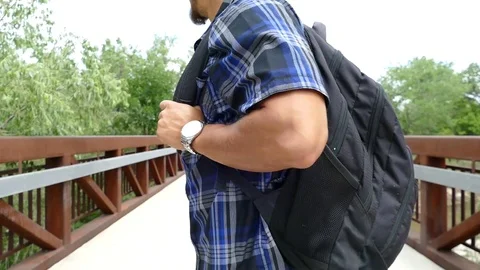 Walking Across Bridge Stock Footage 123452495