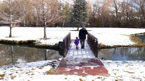 Walking Across Bridge Stock Footage 123559183