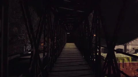 Walking across the footbridge at the train station Stock Footage 147196610