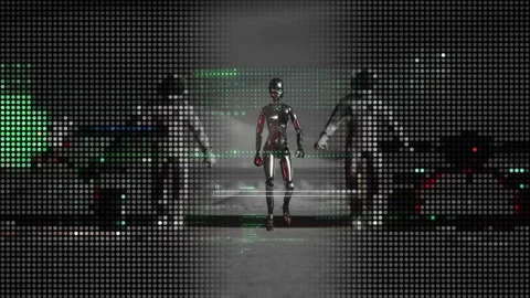 Walking Ai robot on moon surface escorting two cosmonauts in space mission.  Stock Footage 297489727