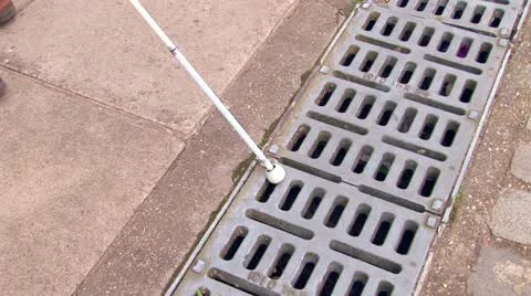 Walking with aid of a blind man. (Steady-Cam) Stock Footage 10892885