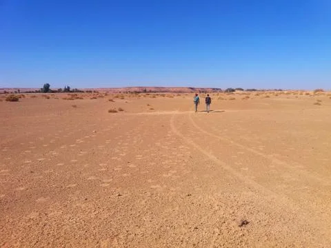 Walking at Algerian Sahara Desert Stock Photos