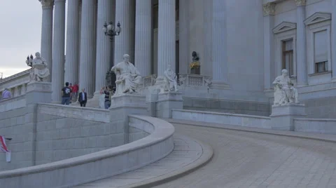 Walking on the alley at Austrian Parliament Building, Vienna Stock Footage 59572501