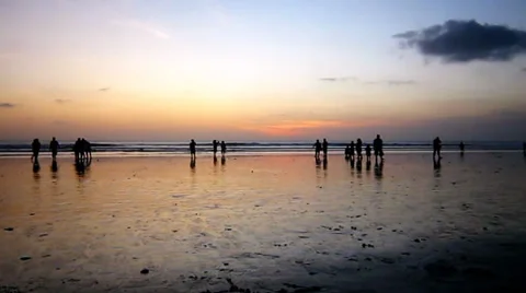 Walking alone at the kuta beach with beautiful sunset behind, Bali. Stock Footage 35326517