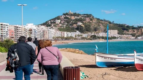 Walking along the blanes seafront hyperlapse. catalonia. Spain Stock Footage 82951247