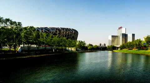 Walking along the bridge in Olympic Park in Beijing, China Stock-Footage 53085793