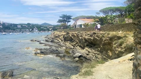 Walking along Cadaques path Stock Footage 280081492
