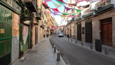 Walking along Cava Baja in Madrid Stock Footage 342492375