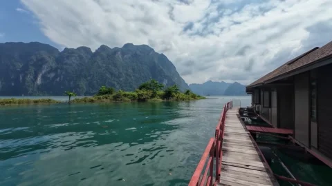 Walking Along Floating Resort Boardwalk Stock Footage 329074001