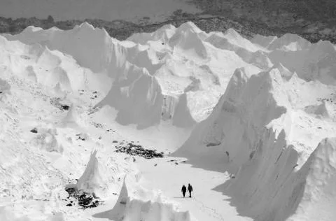 Walking along Khumbu Glacier,Nepal,Everest base camp region,Asia Stock Photos