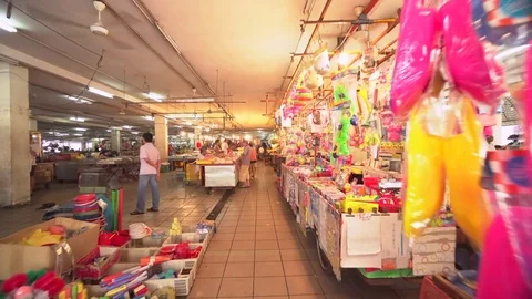 Walking Along Malaysia Morning Market Stock Footage