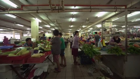 Walking Along Malaysia Morning Market Stock Footage