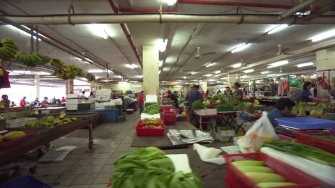 Walking Along Malaysia Morning Market Stock Footage