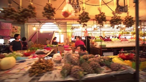Walking Along Malaysia Morning Market Stock Footage