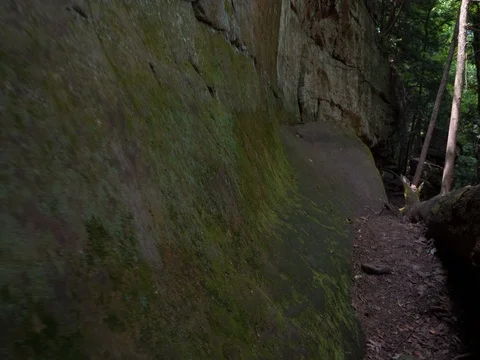 Walking along moss covered rock formations Stock Footage 82733005