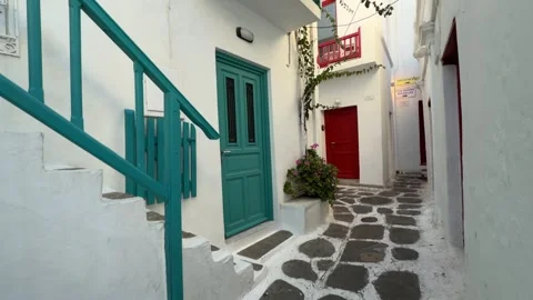 Walking Along Narrow Whitewashed Street Mykonos Greece Stock Footage 346732936