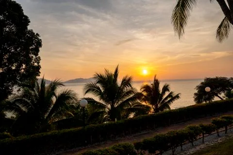 Walking along the path with sunset view Stock Photos