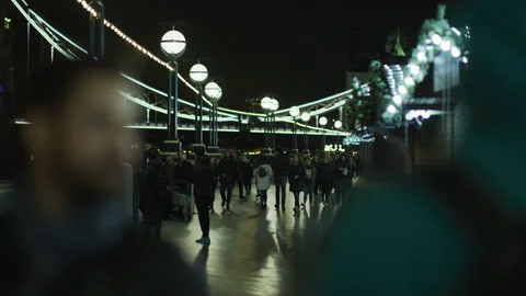 Walking along River Thames, on a winter night Stockbeeldmateriaal 217036103