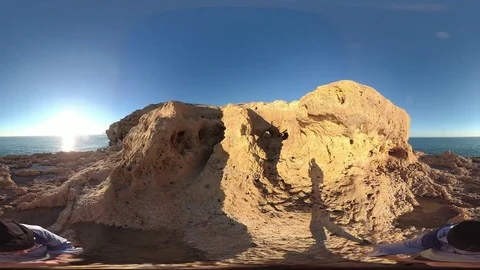 Walking along the rocky coast, VR360, VR, 360VR Stock Footage 107077331