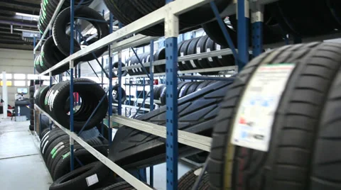 Walking along a row of tires Stock Footage 36347518