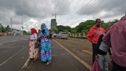 Walking along the sidewalk of one of the streets of the city of Arusha Stock-Footage 170302020