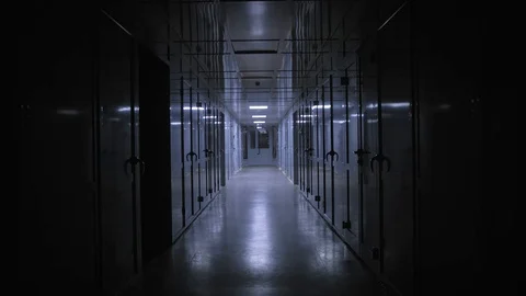 Walking along a terrible corridor with light flashes Stock Footage 101014914