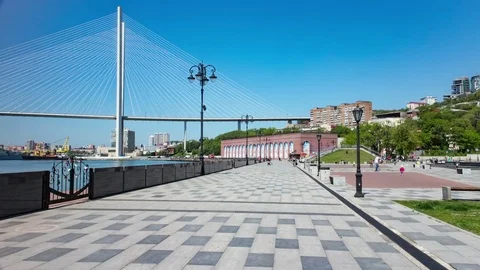 Walking Along The Tsesarevicha Seafront Hyperlapse. Vladivostok. Russia Stock Footage 83455587