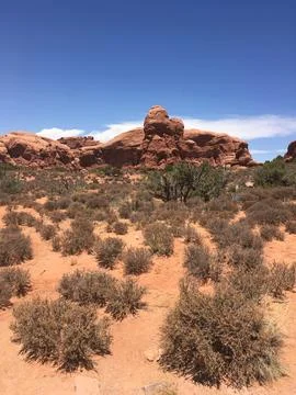 Walking along the Window Loop trail in Arches National Park Stock Photos
