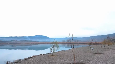 Walking and bike path along the beautiful Lake.Footpath Along the Pond. Stock Footage 129825878