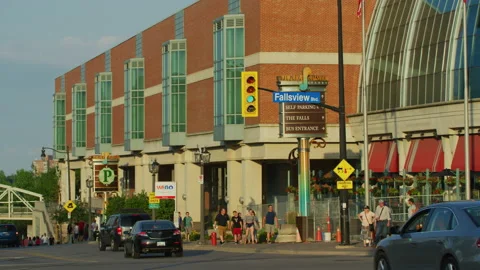 Walking and driving on Fallsview Boulevard Stock Footage 218224856