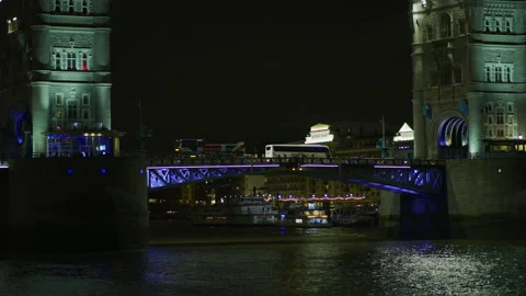Walking and driving on Tower Bridge, at night Stock Footage 217076126