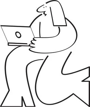 Walking and Using a Laptop Illustration Stock Illustration